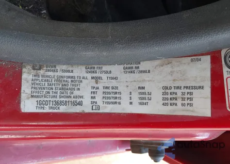 2005 Chevrolet Colorado Ls from USA, damaged, VIN 1GCDT136858116540